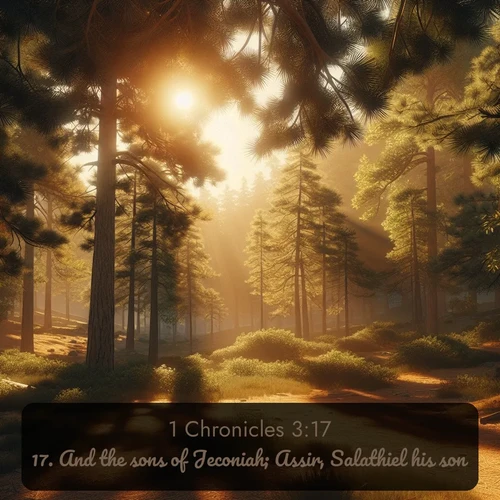 citation biblique : 17. And the sons of Jeconiah; Assir, Salathiel his son,
 sur fond image nature