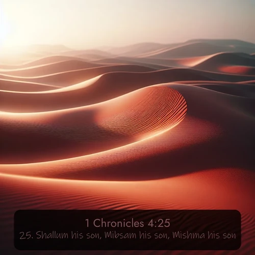 citation biblique : 25. Shallum his son, Mibsam his son, Mishma his son.
 sur fond image nature