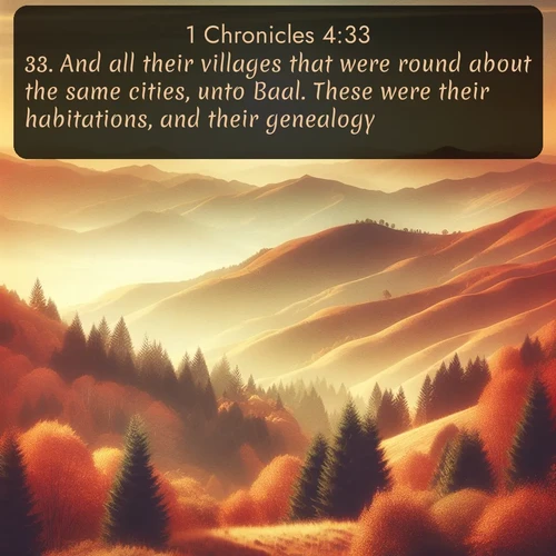 citation biblique : 33. And all their villages that were round about the same cities, unto Baal. These were their habitations, and their genealogy.
 sur fond image nature