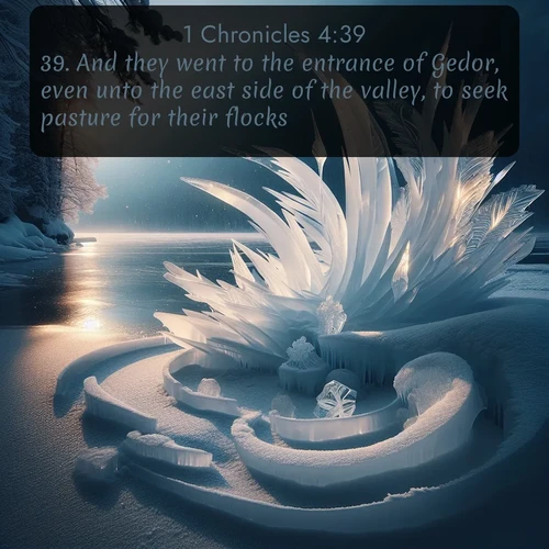citation biblique : 39. And they went to the entrance of Gedor, even unto the east side of the valley, to seek pasture for their flocks.
 sur fond image nature