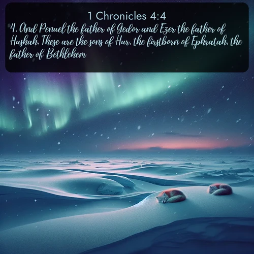 citation biblique : 4. And Penuel the father of Gedor and Ezer the father of Hushah. These are the sons of Hur, the firstborn of Ephratah, the father of Bethlehem.
 sur fond image nature