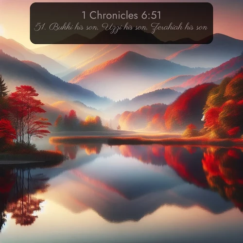citation biblique : 51. Bukki his son, Uzzi his son, Zerahiah his son,
 sur fond image nature
