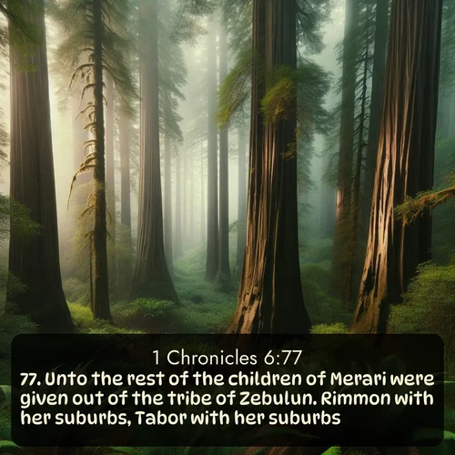 citation biblique : 77. Unto the rest of the children of Merari were given out of the tribe of Zebulun. Rimmon with her suburbs, Tabor with her suburbs:
 sur fond image nature