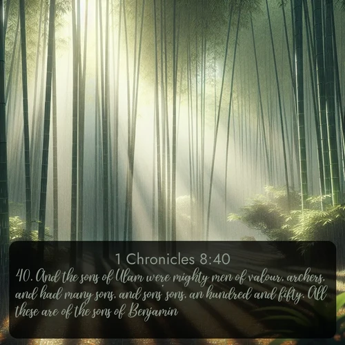 citation biblique : 40. And the sons of Ulam were mighty men of valour, archers, and had many sons, and sons&#039; sons, an hundred and fifty. All these are of the sons of Benjamin.
 sur fond image nature