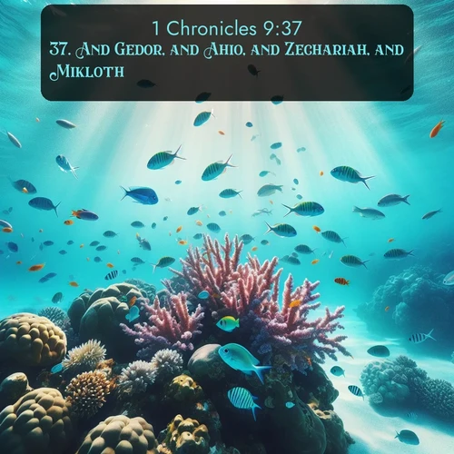 citation biblique : 37. And Gedor, and Ahio, and Zechariah, and Mikloth.
 sur fond image nature