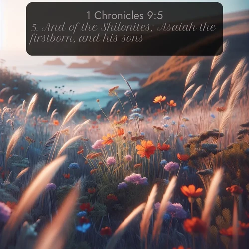 citation biblique : 5. And of the Shilonites; Asaiah the firstborn, and his sons.
 sur fond image nature