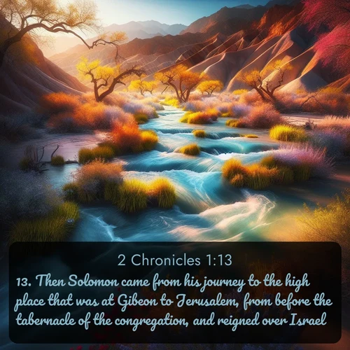 citation biblique : 13. Then Solomon came from his journey to the high place that was at Gibeon to Jerusalem, from before the tabernacle of the congregation, and reigned over Israel.
 sur fond image nature