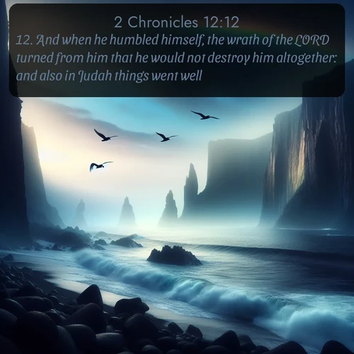 citation biblique : 12. And when he humbled himself, the wrath of the LORD turned from him that he would not destroy him altogether: and also in Judah things went well.
 sur fond image nature