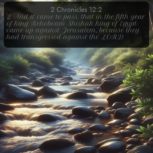 citation biblique : 2. And it came to pass, that in the fifth year of king Rehoboam Shishak king of Egypt came up against Jerusalem, because they had transgressed against the LORD,
 sur fond image nature