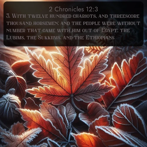 citation biblique : 3. With twelve hundred chariots, and threescore thousand horsemen: and the people were without number that came with him out of Egypt; the Lubims, the Sukkiims, and the Ethiopians.
 sur fond image nature