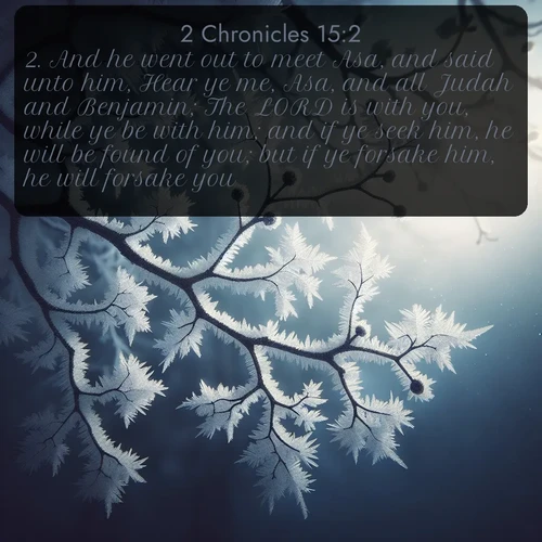citation biblique : 2. And he went out to meet Asa, and said unto him, Hear ye me, Asa, and all Judah and Benjamin; The LORD is with you, while ye be with him; and if ye seek him, he will be found of you; but if ye forsake him, he will forsake you.
 sur fond image nature