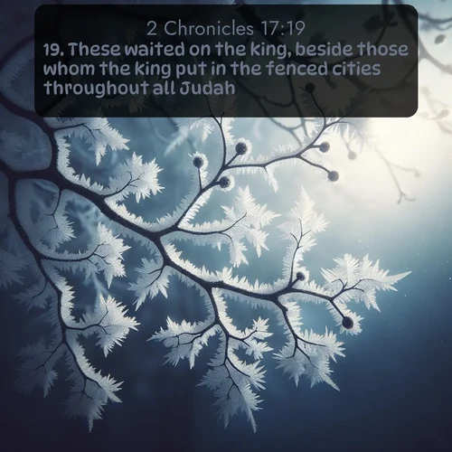 citation biblique : 19. These waited on the king, beside those whom the king put in the fenced cities throughout all Judah.
 sur fond image nature
