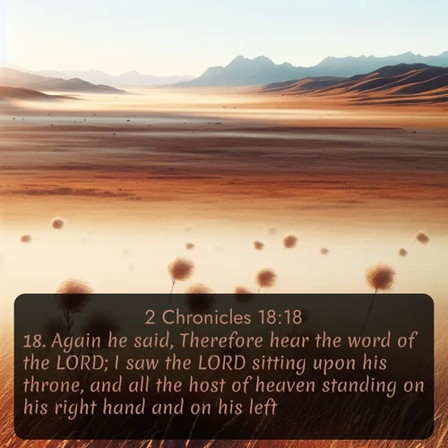 citation biblique : 18. Again he said, Therefore hear the word of the LORD; I saw the LORD sitting upon his throne, and all the host of heaven standing on his right hand and on his left.
 sur fond image nature