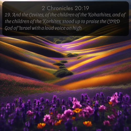 citation biblique : 19. And the Levites, of the children of the Kohathites, and of the children of the Korhites, stood up to praise the LORD God of Israel with a loud voice on high.
 sur fond image nature