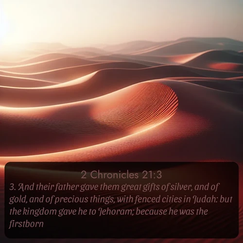 citation biblique : 3. And their father gave them great gifts of silver, and of gold, and of precious things, with fenced cities in Judah: but the kingdom gave he to Jehoram; because he was the firstborn.
 sur fond image nature