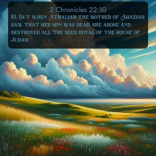 citation biblique : 10. But when Athaliah the mother of Ahaziah saw that her son was dead, she arose and destroyed all the seed royal of the house of Judah.
 sur fond image nature