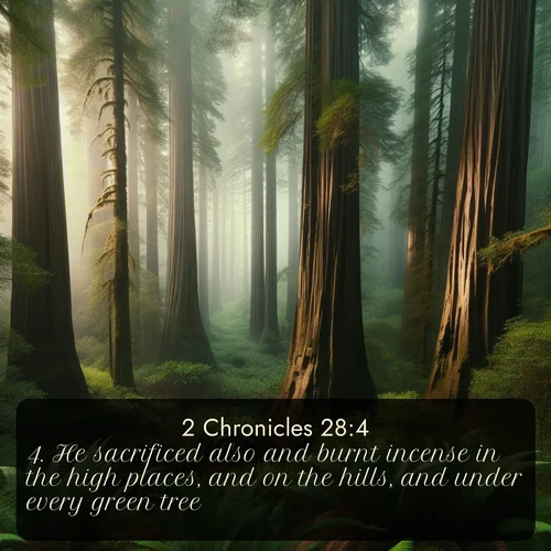 citation biblique : 4. He sacrificed also and burnt incense in the high places, and on the hills, and under every green tree.
 sur fond image nature
