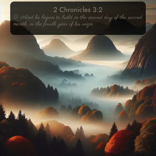 citation biblique : 2. And he began to build in the second day of the second month, in the fourth year of his reign.
 sur fond image nature