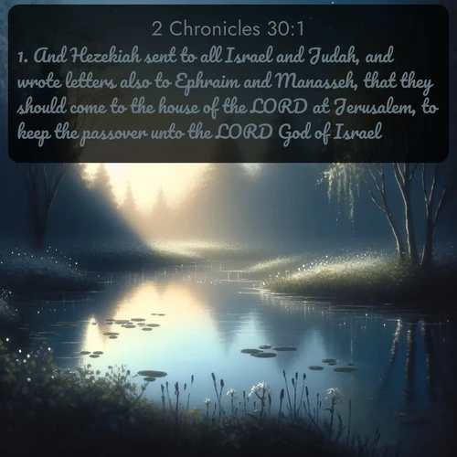 citation biblique : 1. And Hezekiah sent to all Israel and Judah, and wrote letters also to Ephraim and Manasseh, that they should come to the house of the LORD at Jerusalem, to keep the passover unto the LORD God of Israel.
 sur fond image nature