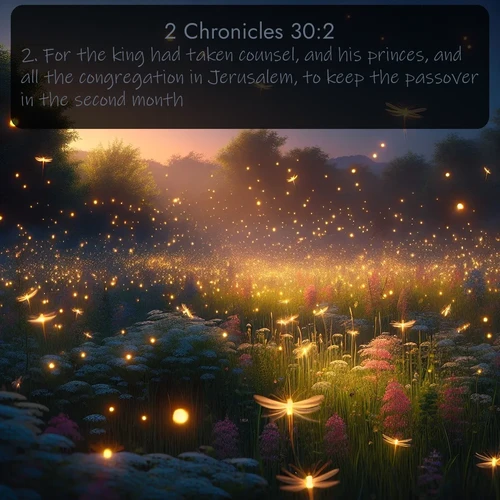 citation biblique : 2. For the king had taken counsel, and his princes, and all the congregation in Jerusalem, to keep the passover in the second month.
 sur fond image nature