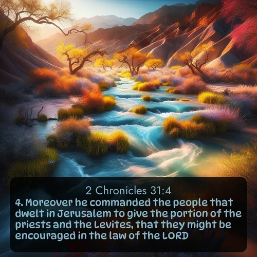 citation biblique : 4. Moreover he commanded the people that dwelt in Jerusalem to give the portion of the priests and the Levites, that they might be encouraged in the law of the LORD.
 sur fond image nature