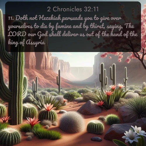 citation biblique : 11. Doth not Hezekiah persuade you to give over yourselves to die by famine and by thirst, saying, The LORD our God shall deliver us out of the hand of the king of Assyria?
 sur fond image nature