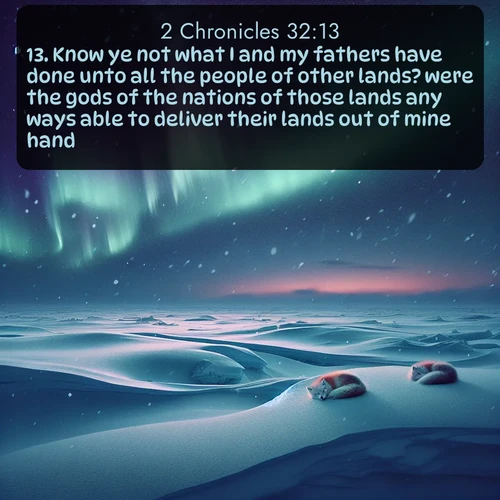 citation biblique : 13. Know ye not what I and my fathers have done unto all the people of other lands? were the gods of the nations of those lands any ways able to deliver their lands out of mine hand?
 sur fond image nature