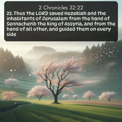 citation biblique : 22. Thus the LORD saved Hezekiah and the inhabitants of Jerusalem from the hand of Sennacherib the king of Assyria, and from the hand of all other, and guided them on every side.
 sur fond image nature