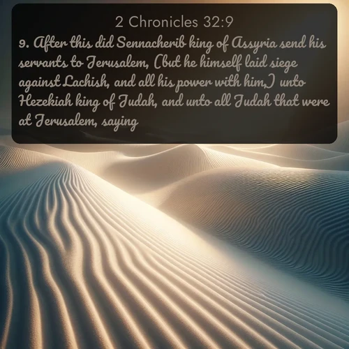 citation biblique : 9. After this did Sennacherib king of Assyria send his servants to Jerusalem, (but he himself laid siege against Lachish, and all his power with him,) unto Hezekiah king of Judah, and unto all Judah that were at Jerusalem, saying,
 sur fond image nature