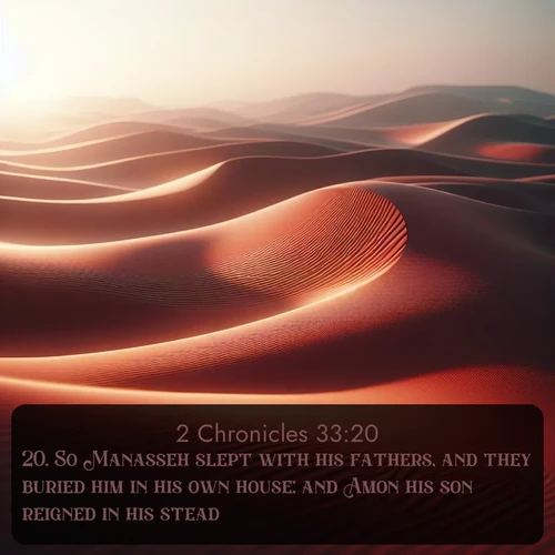 citation biblique : 20. So Manasseh slept with his fathers, and they buried him in his own house: and Amon his son reigned in his stead.
 sur fond image nature