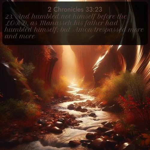 citation biblique : 23. And humbled not himself before the LORD, as Manasseh his father had humbled himself; but Amon trespassed more and more.
 sur fond image nature