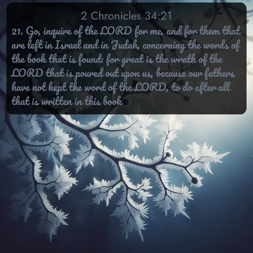 citation biblique : 21. Go, inquire of the LORD for me, and for them that are left in Israel and in Judah, concerning the words of the book that is found: for great is the wrath of the LORD that is poured out upon us, because our fathers have not kept the word of the LORD, to do after all that is written in this book.
 sur fond image nature