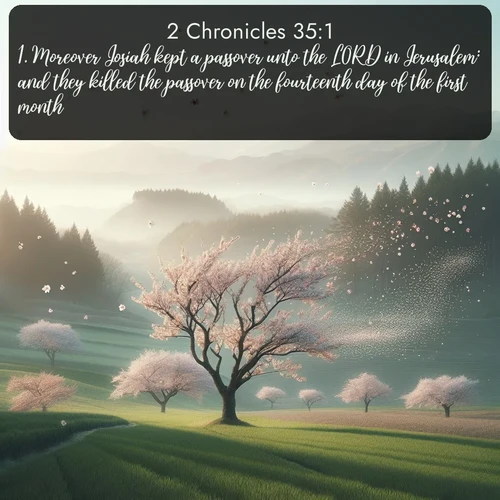 citation biblique : 1. Moreover Josiah kept a passover unto the LORD in Jerusalem: and they killed the passover on the fourteenth day of the first month.
 sur fond image nature
