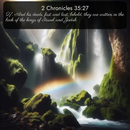citation biblique : 27. And his deeds, first and last, behold, they are written in the book of the kings of Israel and Judah.
 sur fond image nature