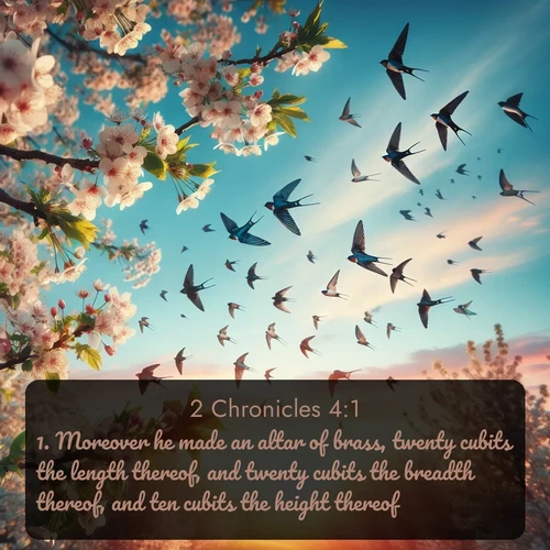 citation biblique : 1. Moreover he made an altar of brass, twenty cubits the length thereof, and twenty cubits the breadth thereof, and ten cubits the height thereof.
 sur fond image nature