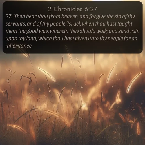 citation biblique : 27. Then hear thou from heaven, and forgive the sin of thy servants, and of thy people Israel, when thou hast taught them the good way, wherein they should walk; and send rain upon thy land, which thou hast given unto thy people for an inheritance.
 sur fond image nature