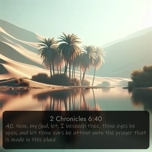 citation biblique : 40. Now, my God, let, I beseech thee, thine eyes be open, and let thine ears be attent unto the prayer that is made in this place.
 sur fond image nature