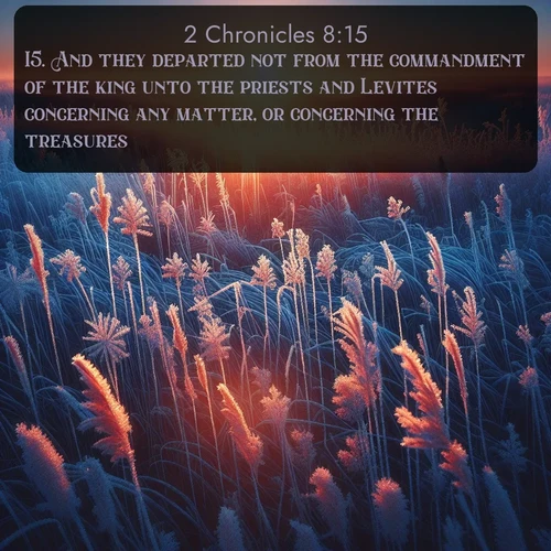 citation biblique : 15. And they departed not from the commandment of the king unto the priests and Levites concerning any matter, or concerning the treasures.
 sur fond image nature