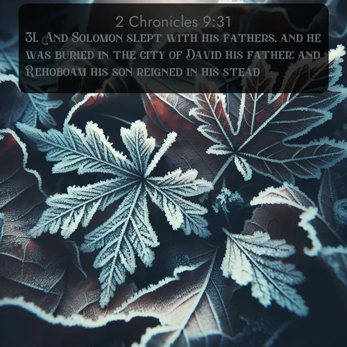 citation biblique : 31. And Solomon slept with his fathers, and he was buried in the city of David his father: and Rehoboam his son reigned in his stead.
 sur fond image nature