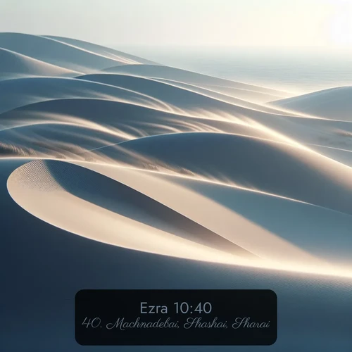 KJV Ezra  ; image nature: image with the bible verse :Machnadebai, Shashai, Sharai, ; Explore a gallery of beautiful Bible verse images with tranquil natural settings—perfect for phone backgrounds or inspirational posts. Download your favorite verses like KJV Ezra 10:40 today. Current verse is overlayed with the thematic nature scene : Coastal dunes shift slowly beneath constant winds. ; 10:40