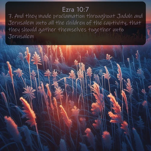 citation biblique : 7. And they made proclamation throughout Judah and Jerusalem unto all the children of the captivity, that they should gather themselves together unto Jerusalem;
 sur fond image nature