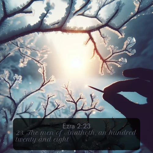 citation biblique : 23. The men of Anathoth, an hundred twenty and eight.
 sur fond image nature