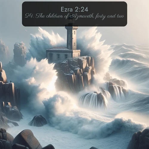 citation biblique : 24. The children of Azmaveth, forty and two.
 sur fond image nature