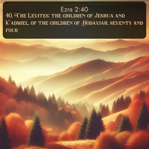 citation biblique : 40. The Levites: the children of Jeshua and Kadmiel, of the children of Hodaviah, seventy and four.
 sur fond image nature