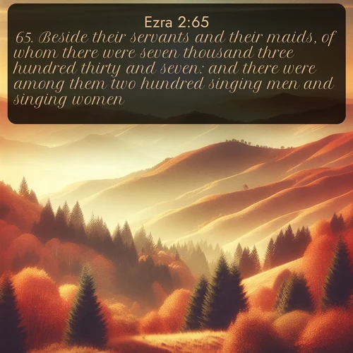 citation biblique : 65. Beside their servants and their maids, of whom there were seven thousand three hundred thirty and seven: and there were among them two hundred singing men and singing women.
 sur fond image nature