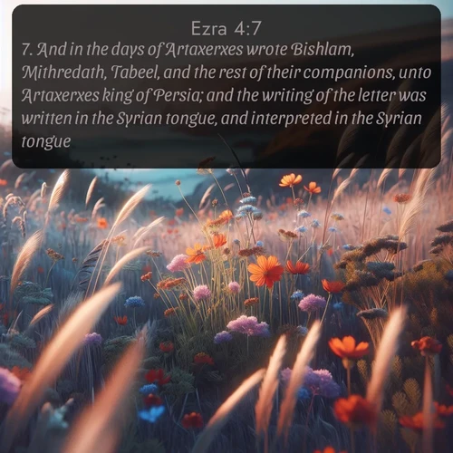 citation biblique : 7. And in the days of Artaxerxes wrote Bishlam, Mithredath, Tabeel, and the rest of their companions, unto Artaxerxes king of Persia; and the writing of the letter was written in the Syrian tongue, and interpreted in the Syrian tongue.
 sur fond image nature