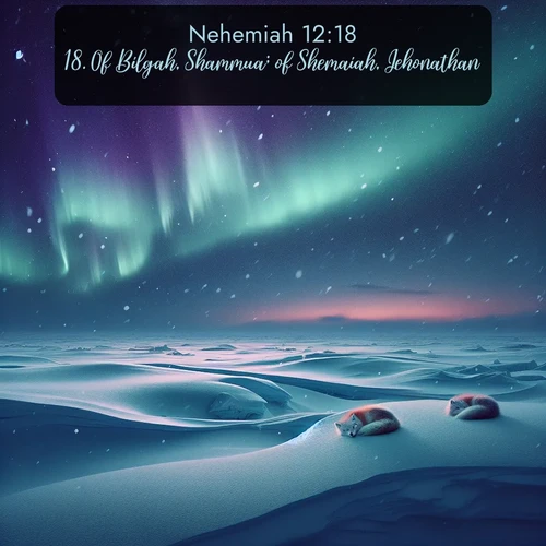 citation biblique : 18. Of Bilgah, Shammua; of Shemaiah, Jehonathan;
 sur fond image nature