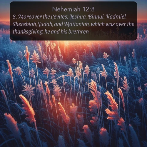 citation biblique : 8. Moreover the Levites: Jeshua, Binnui, Kadmiel, Sherebiah, Judah, and Mattaniah, which was over the thanksgiving, he and his brethren.
 sur fond image nature