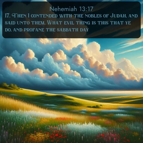 citation biblique : 17. Then I contended with the nobles of Judah, and said unto them, What evil thing is this that ye do, and profane the sabbath day?
 sur fond image nature