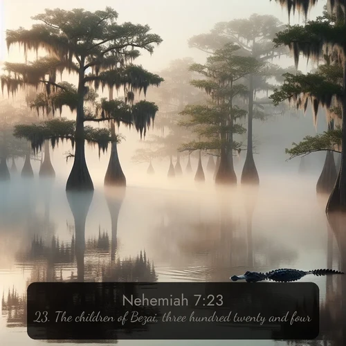 citation biblique : 23. The children of Bezai, three hundred twenty and four.
 sur fond image nature